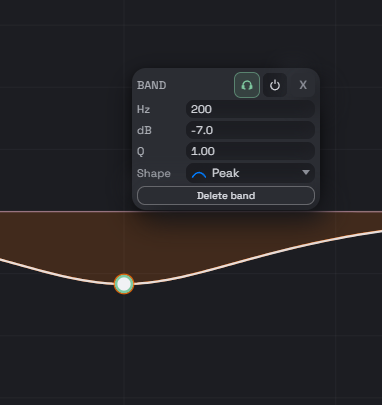 Peak band edit example, 200Hz, -7.0dB